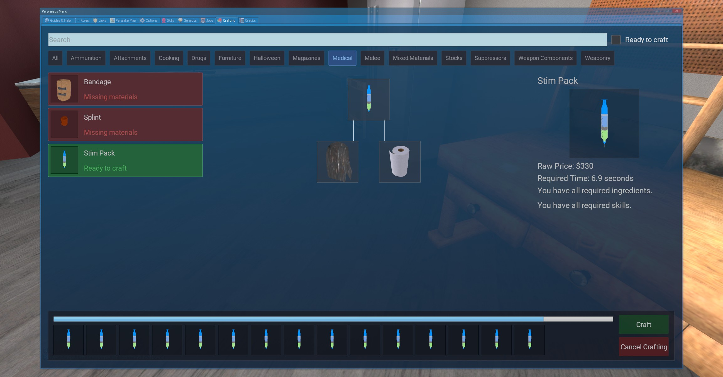 Stim Pack Craft Queue