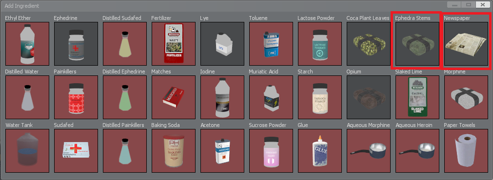 Chem Table Ingredients