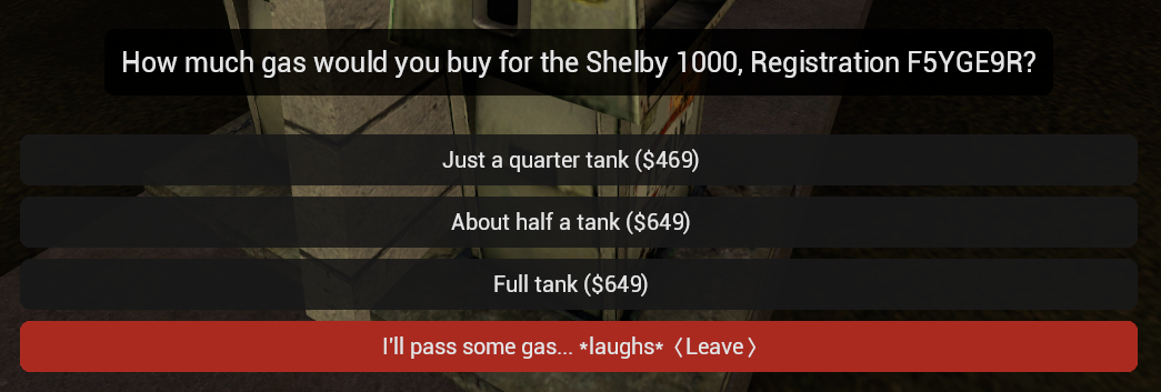 Gas Station Menu
