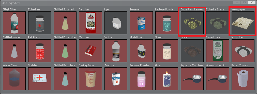 Chem Table Ingredients